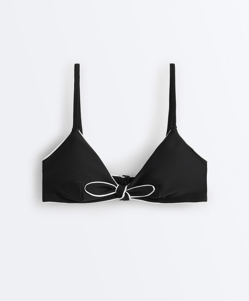 Топ бикини с треугольными чашками, piping и завязками