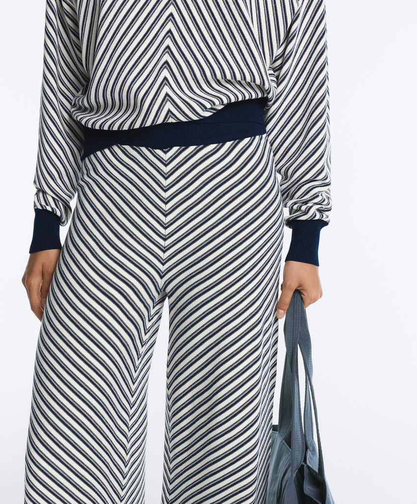 Вязаные брюки wide leg в диагональную полоску