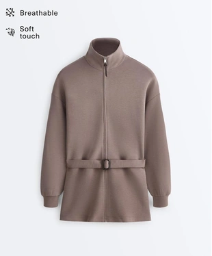 Длинная куртка-корсет с поясом из мягкой ткани с модалом- Заказать в России