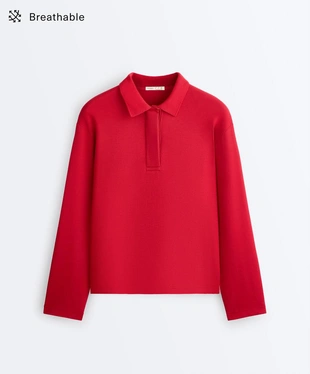 Рубашка-поло с длинным рукавом из пике- Заказать в России