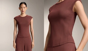 Футболка с короткими рукавами из ткани в рубчик с хлопком и модалом- Заказать в России