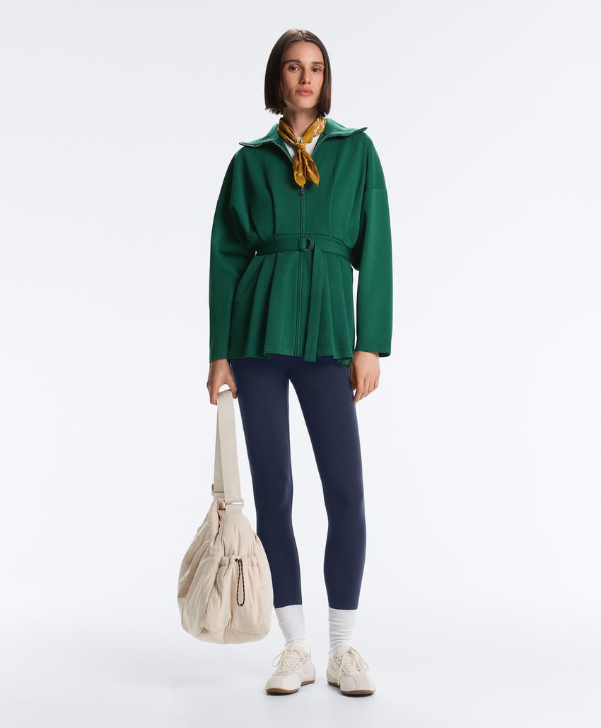 Длинная куртка из пике с поясом и складками, хлопок