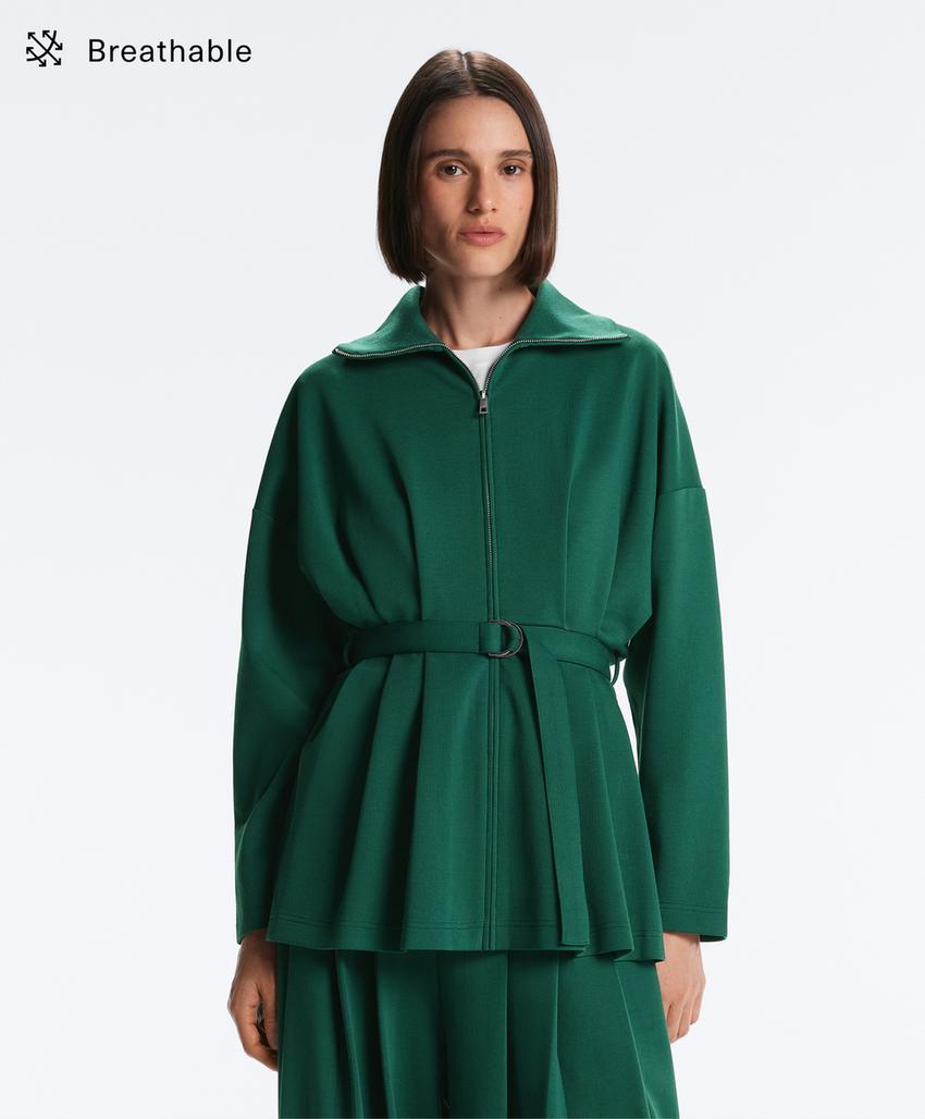 Длинная куртка из пике с поясом и складками, хлопок