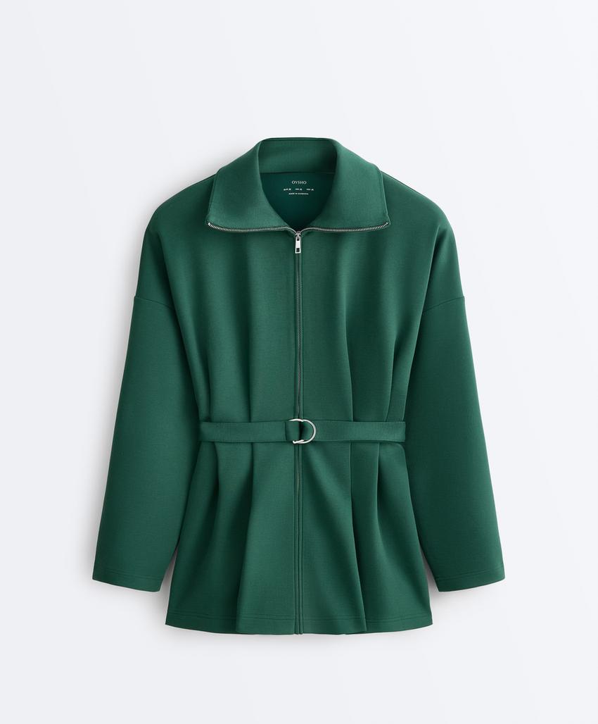 Длинная куртка из пике с поясом и складками, хлопок