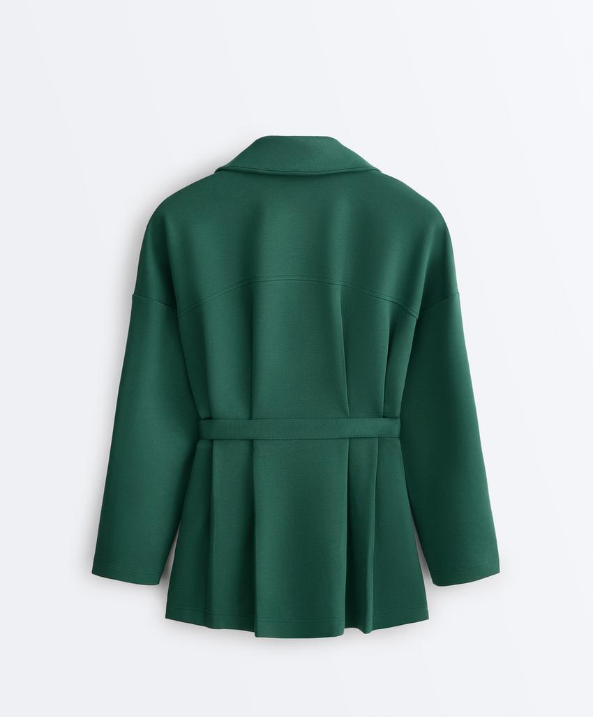 Длинная куртка из пике с поясом и складками, хлопок