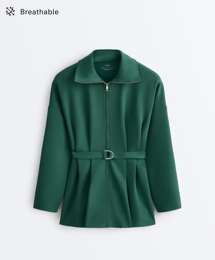 Длинная куртка из пике с поясом и складками, хлопок