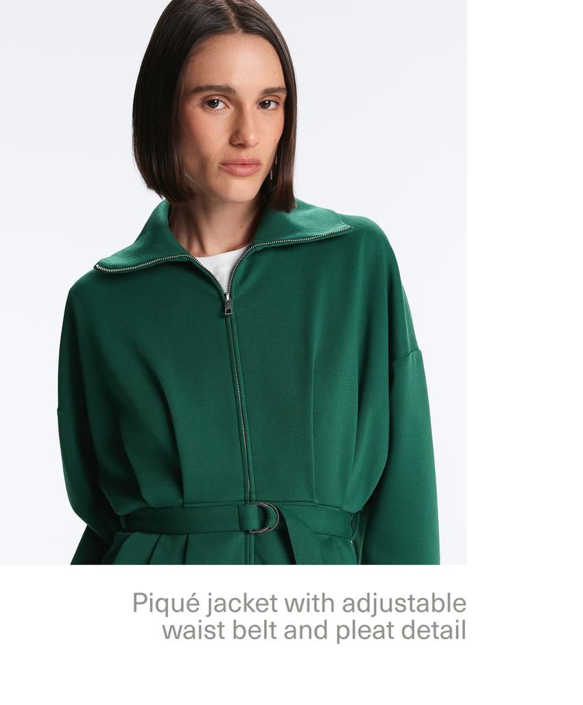 Длинная куртка из пике с поясом и складками, хлопок