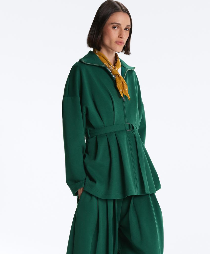 Длинная куртка из пике с поясом и складками, хлопок