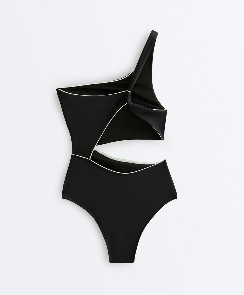 Трикини с асимметричным бантом и обшивкой