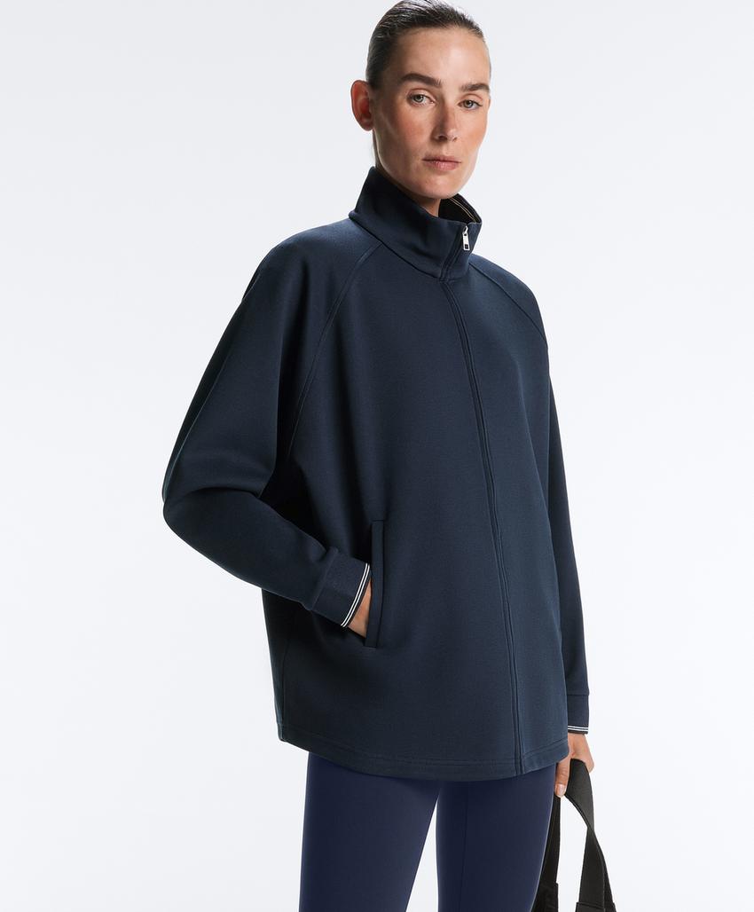 Длинная куртка пике с хлопком и контрастным Piping