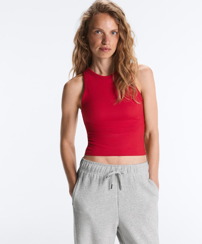 Удлиненная майка в рубчик из смесового модала