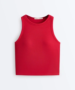 Удлиненная майка в рубчик из смесового модала- Заказать в России