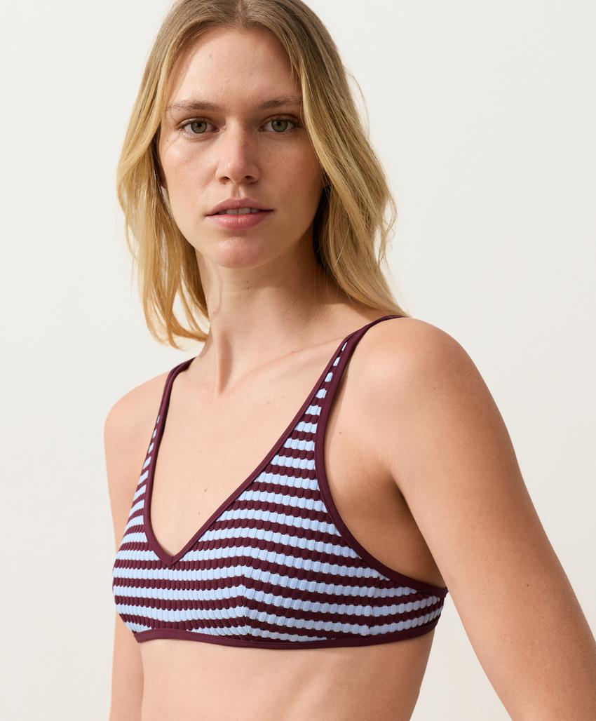 Полосатый текстурированный бандо верх купальника с завязками на шее