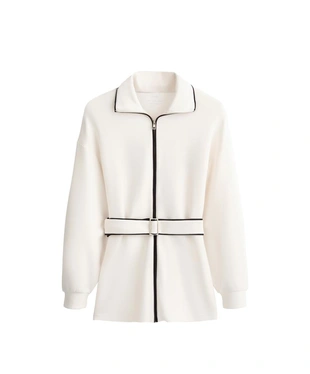 Длинная куртка из мягкой ткани с модалом и контрастным Piping- Заказать в России