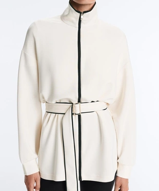 Длинная куртка из мягкой ткани с модалом и контрастным Piping- Заказать в России