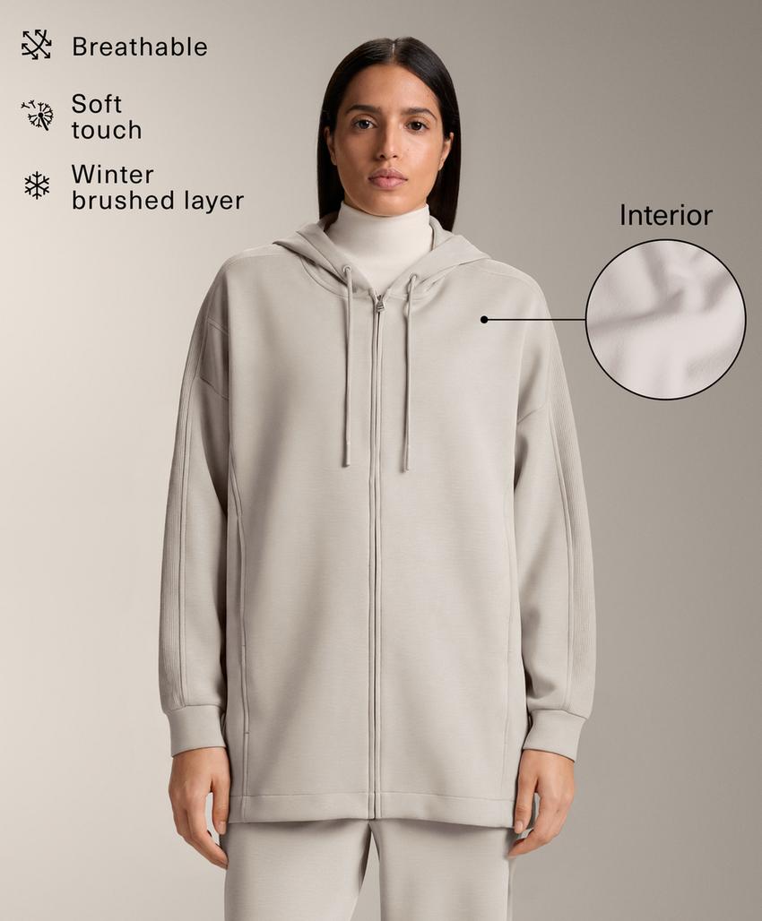 Длинный плащ с капюшоном с ребристыми деталями и из мягкой модальной ткани