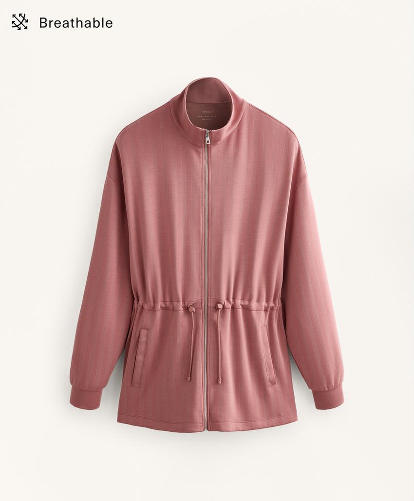 Длинная куртка с регулируемым поясом в полоску