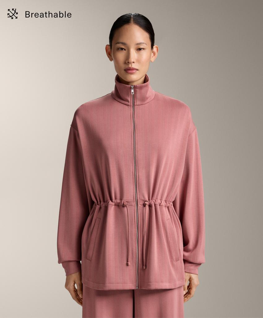 Длинная куртка с регулируемым поясом в полоску