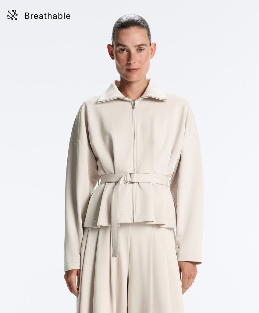 Куртка пике с поясом и складками, с хлопком