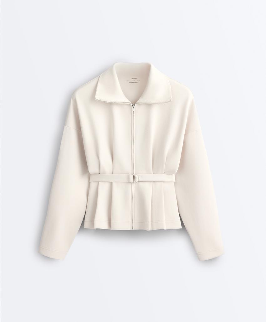 Куртка пике с поясом и складками, с хлопком