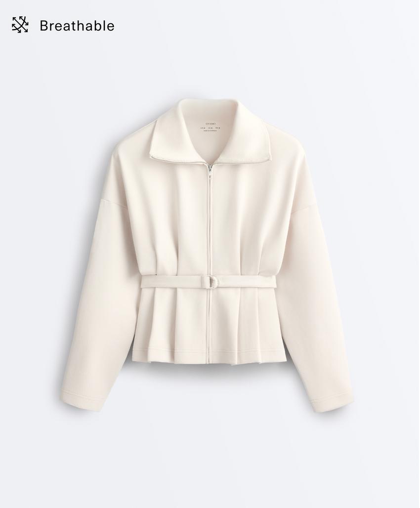 Куртка пике с поясом и складками, с хлопком