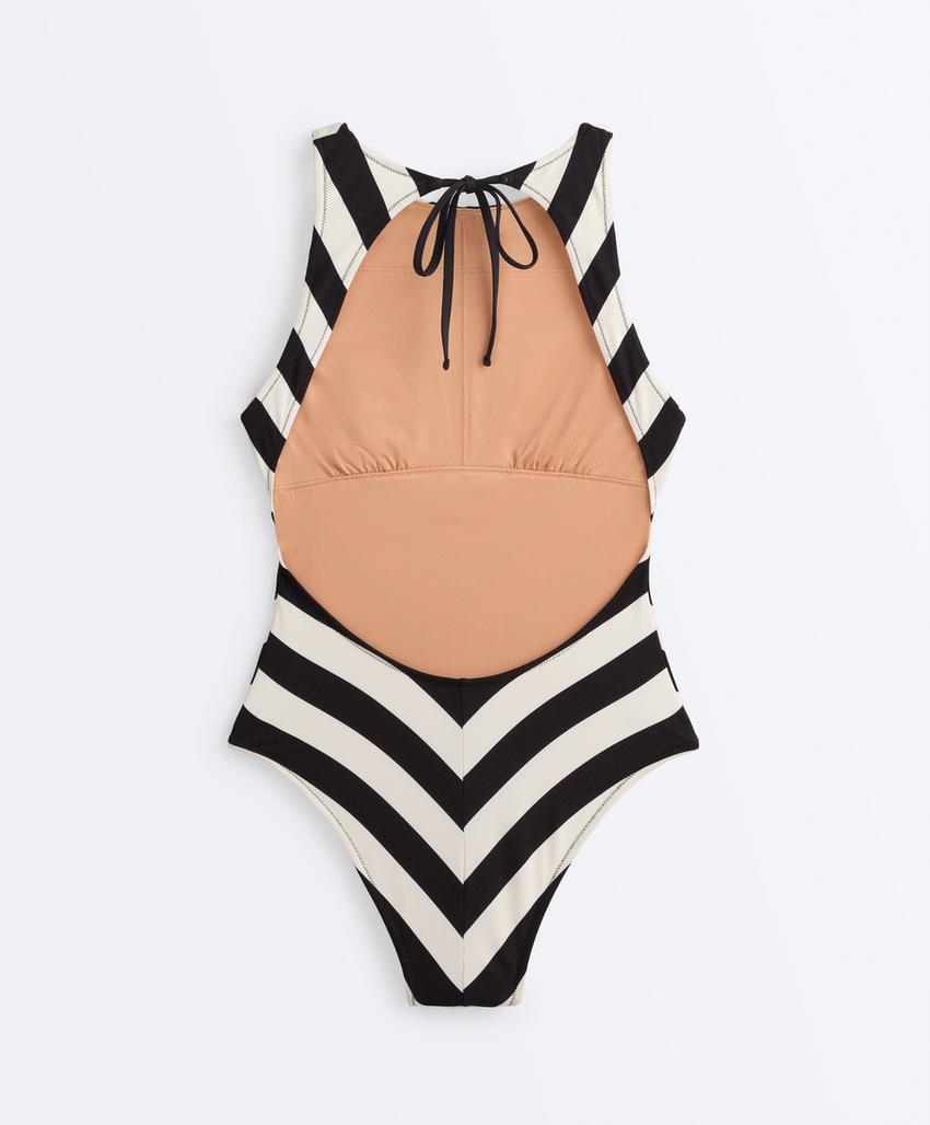 Купальник халтер в диагональную полоску
