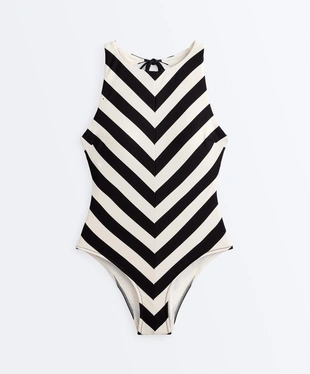 Купальник халтер в диагональную полоску- Заказать в России