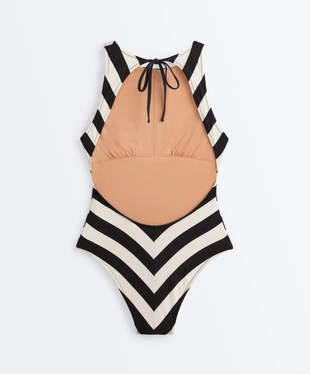 Купальник халтер в диагональную полоску- Заказать в России
