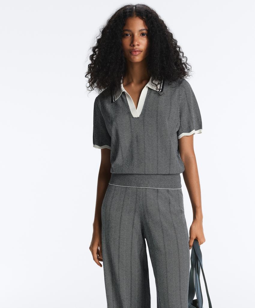 Поло из вязаного трикотажа в елочку