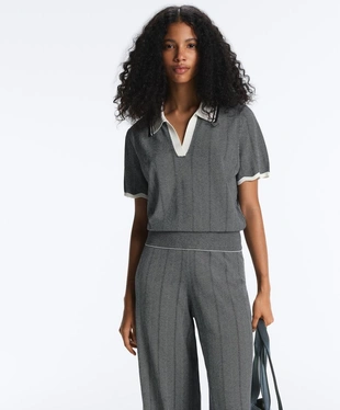 Поло из вязаного трикотажа в елочку- Заказать в России