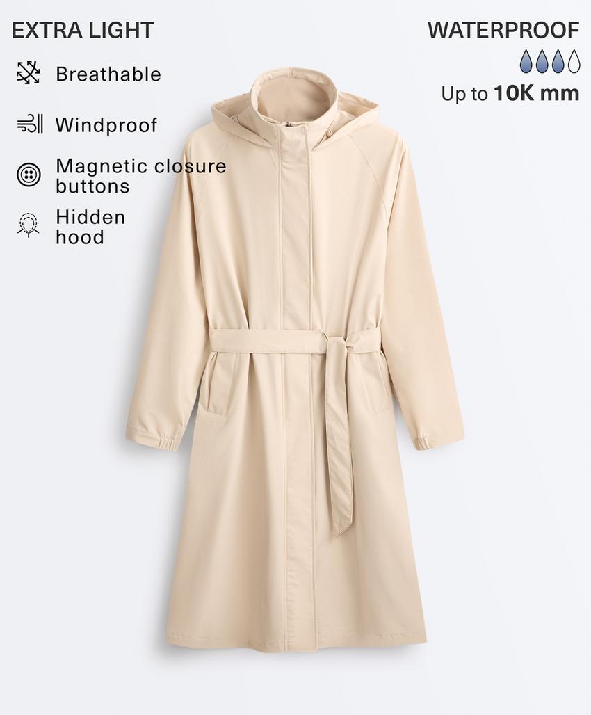 Удлиненный ультралегкий плащ с водонепроницаемостью 10 000 мм