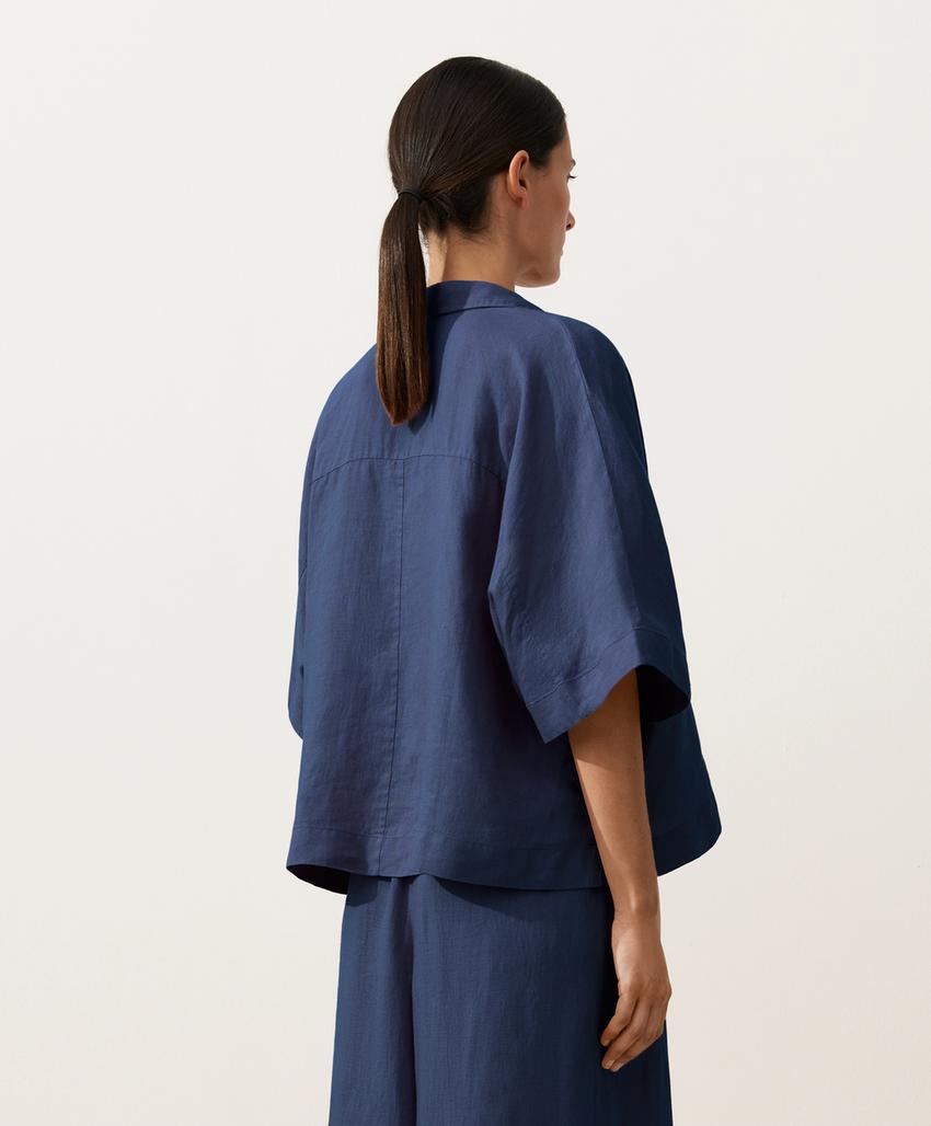 Рубашка оверсайз с короткими рукавами из 100%-го льна