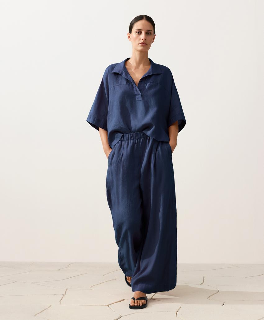 Рубашка оверсайз с короткими рукавами из 100%-го льна