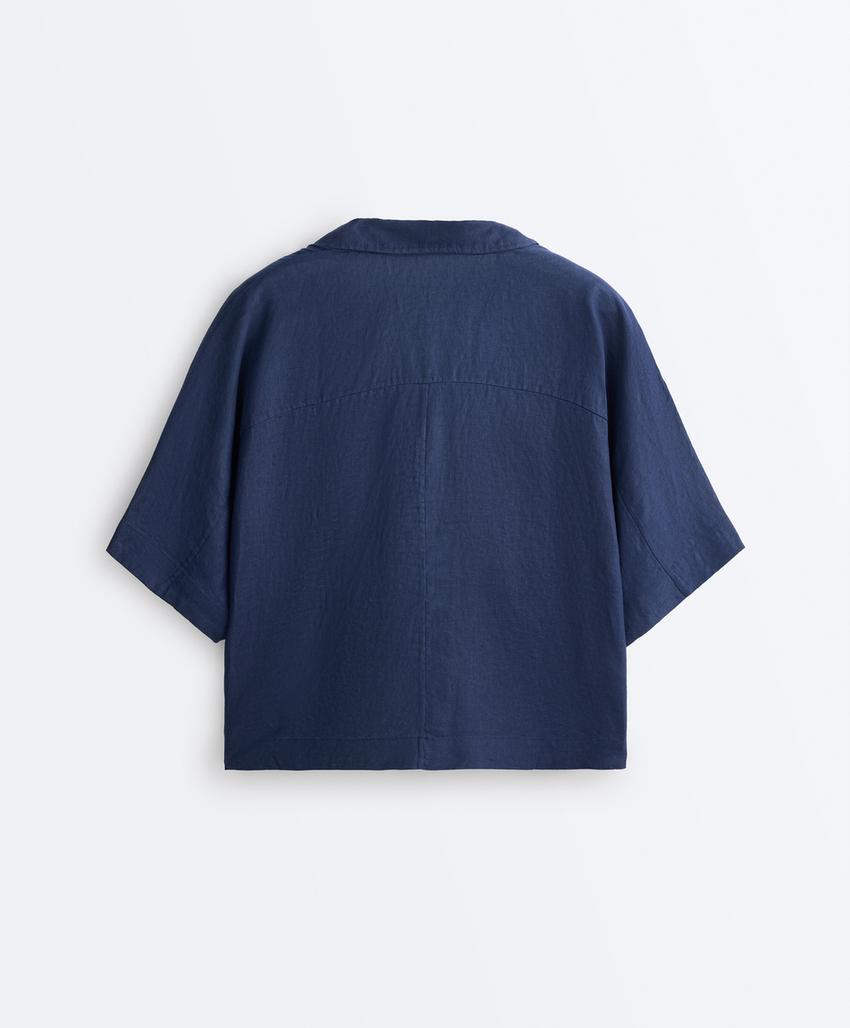 Рубашка оверсайз с короткими рукавами из 100%-го льна