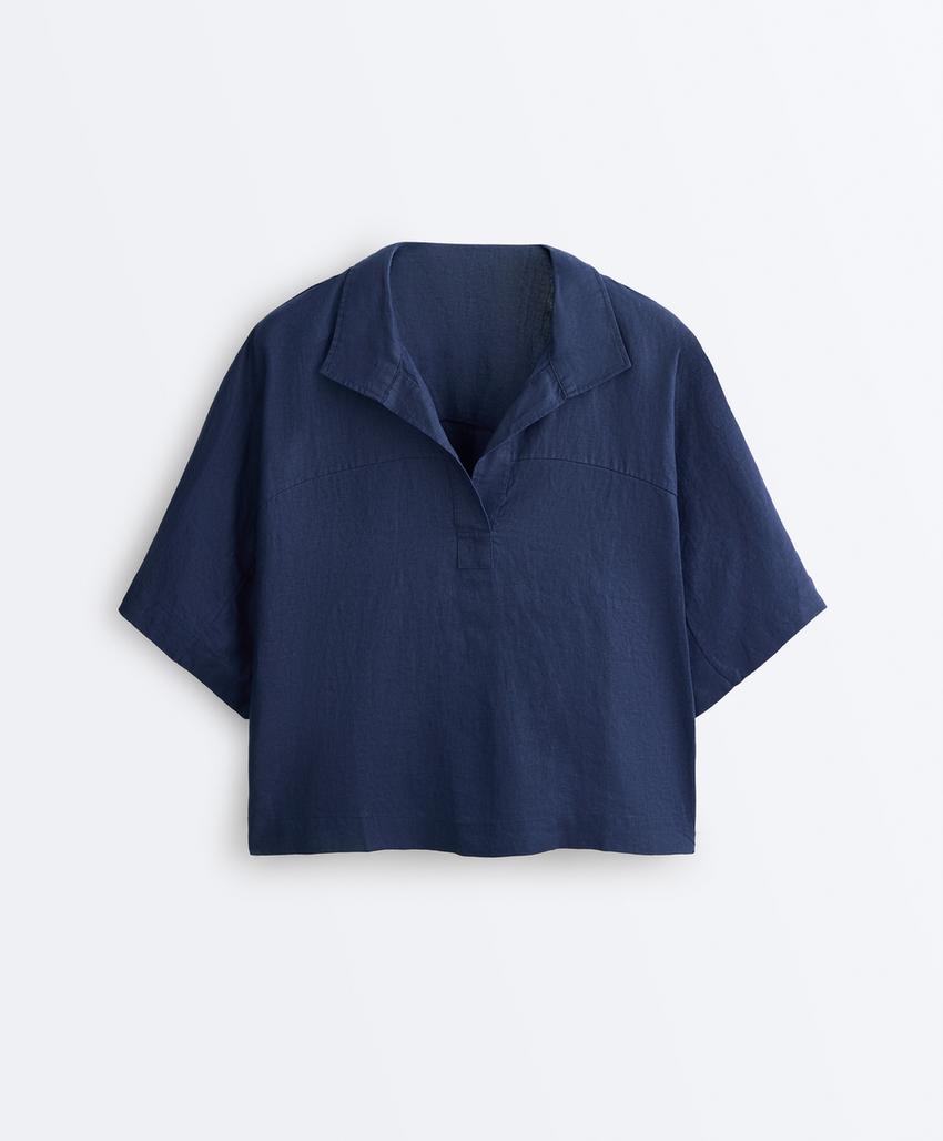 Рубашка оверсайз с короткими рукавами из 100%-го льна