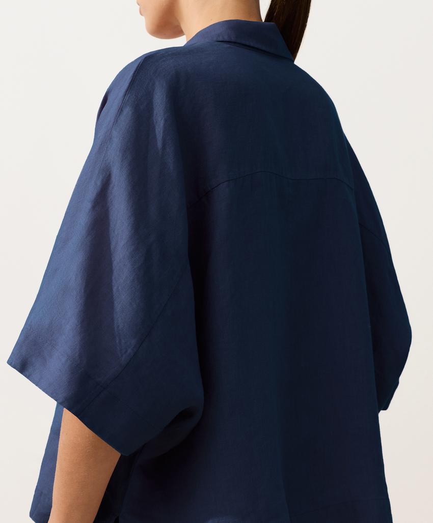 Рубашка оверсайз с короткими рукавами из 100%-го льна