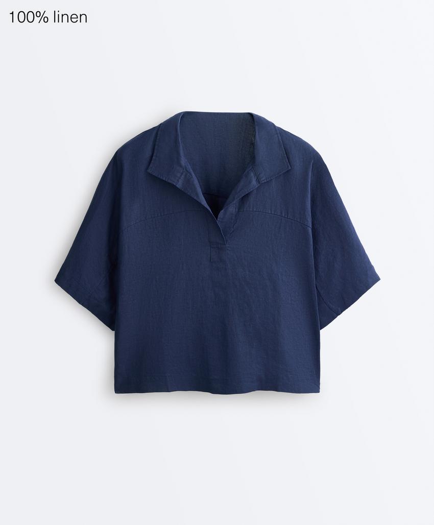 Рубашка оверсайз с короткими рукавами из 100%-го льна