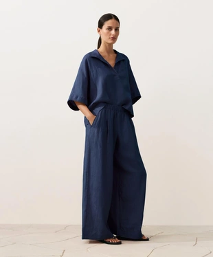 Рубашка оверсайз с короткими рукавами из 100%-го льна- Заказать в России