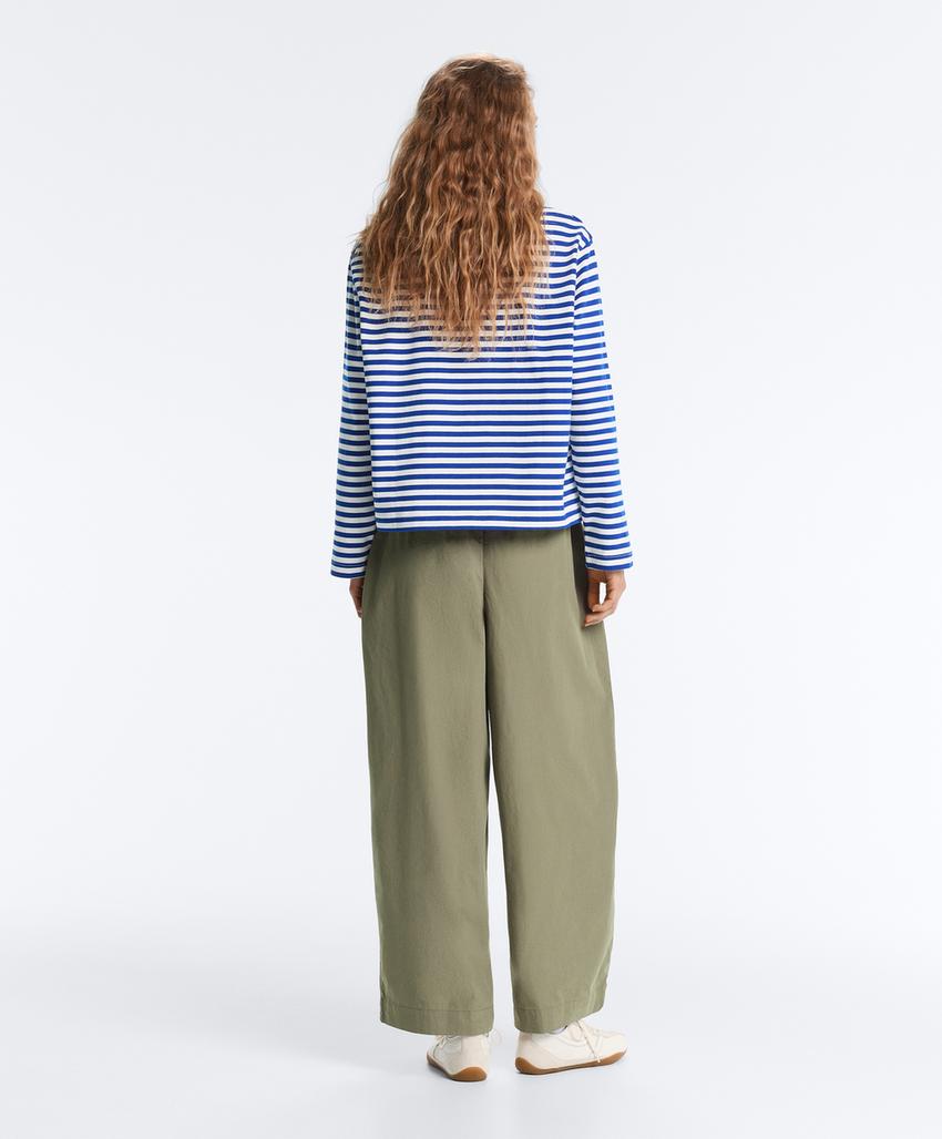 Футболка Boxy в полоску из 100%-го хлопка с длинными рукавами