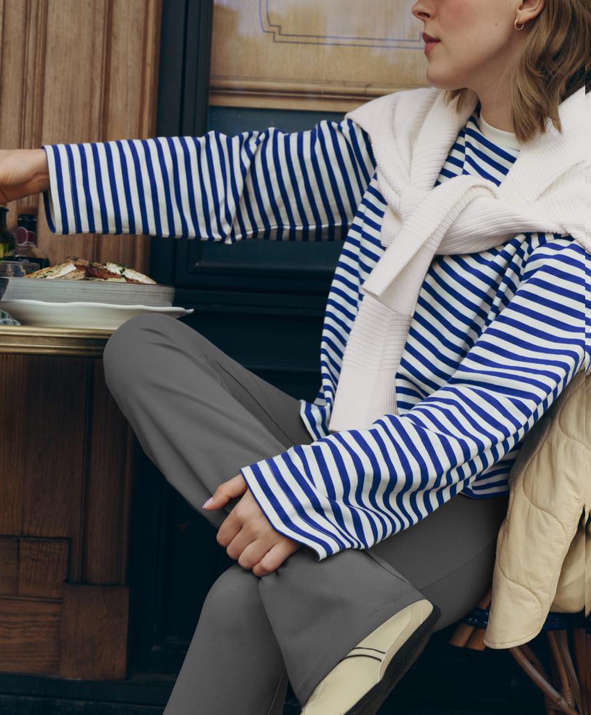 Футболка Boxy в полоску из 100%-го хлопка с длинными рукавами