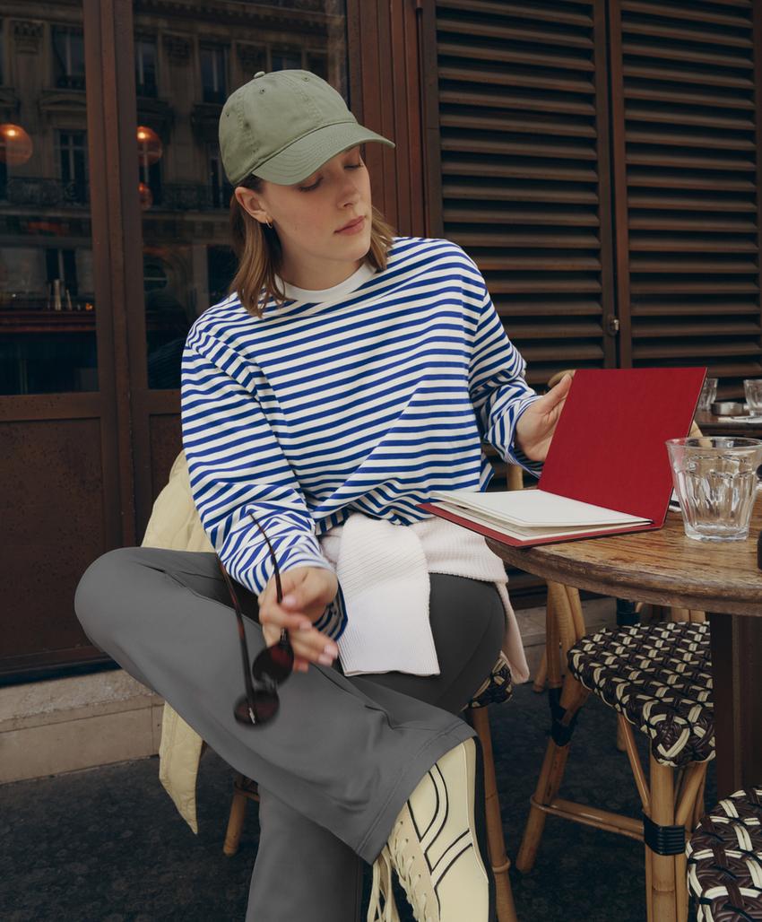 Футболка Boxy в полоску из 100%-го хлопка с длинными рукавами