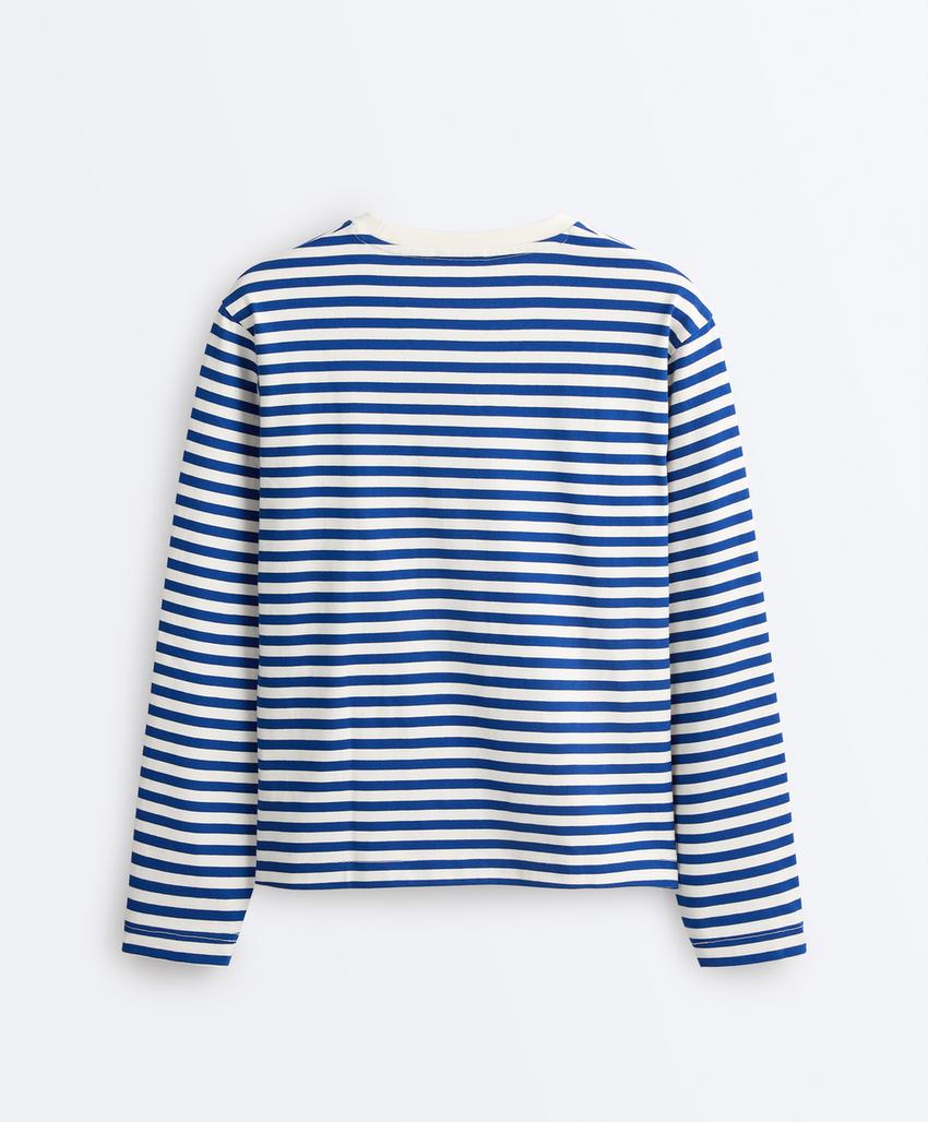 Футболка Boxy в полоску из 100%-го хлопка с длинными рукавами