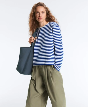 Футболка Boxy в полоску из 100%-го хлопка с длинными рукавами- Заказать в России