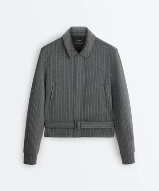 Куртка с ремнем из мягкой ткани с модалом- Заказать в России