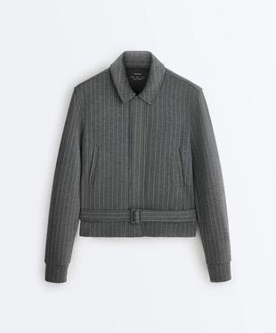 Куртка с ремнем из мягкой ткани с модалом- Заказать в России