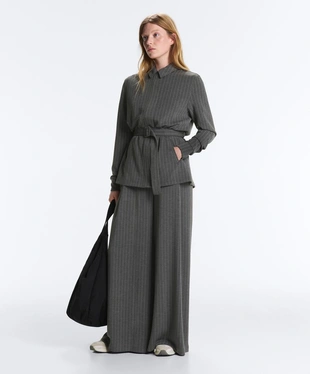 Удлиненная куртка с поясом из мягкой ткани с модалом- Заказать в России