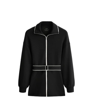 Длинная куртка из мягкой ткани с модалом и контрастным Piping- Заказать в России