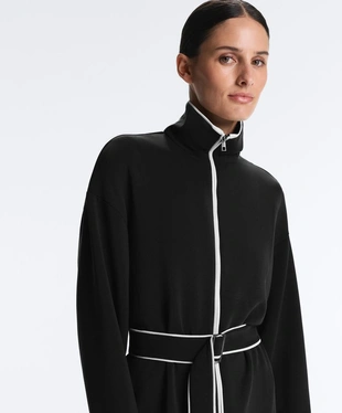 Длинная куртка из мягкой ткани с модалом и контрастным Piping- Заказать в России