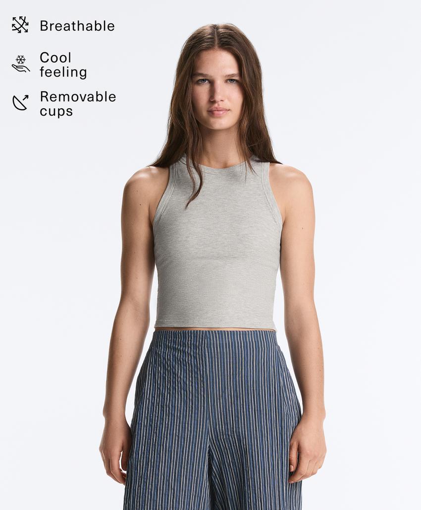 Удлиненный топ-майка в рубчик из смесового модала