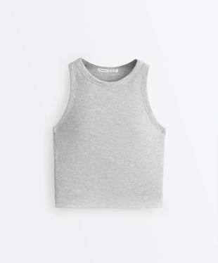 Удлиненный топ-майка в рубчик из смесового модала- Заказать в России